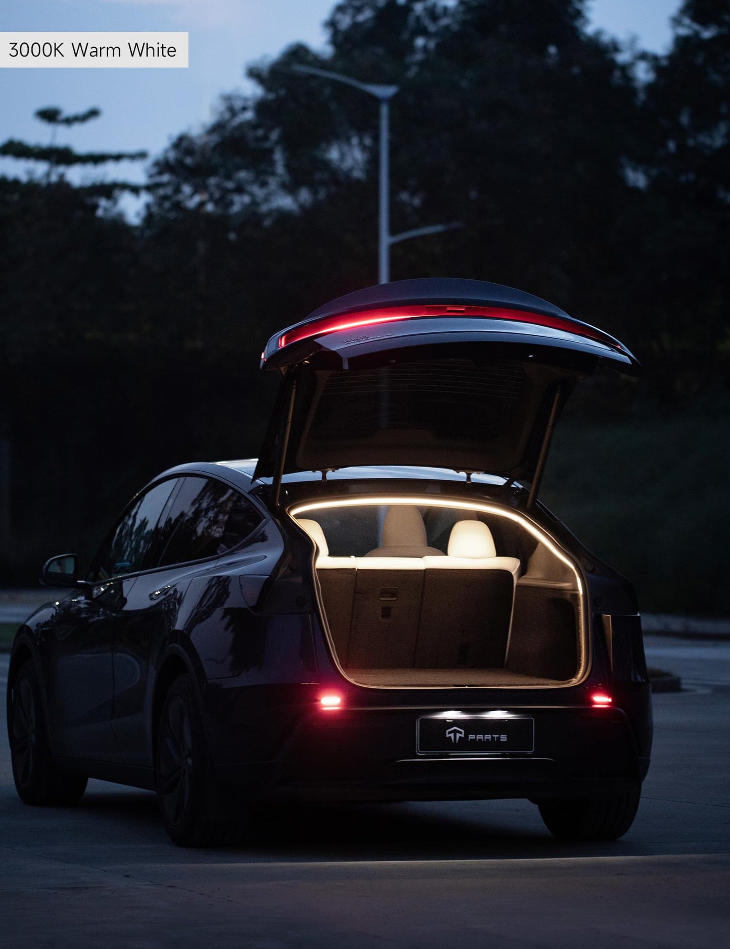 Tparts Trunk Led Light Strip For Tesla Model Y (Including New Model Y Juniper 2025+)  Silicone Waterproof Intelligent Dual-Color Switchable Interior Lighting Warm & Cool White (3000K&6000K)