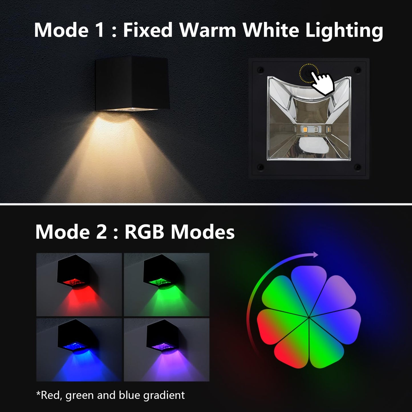 Solar Wall Lights Outdoor Waterproof Dusk To Dawn Solar Fence Light Ip65 Led Square Modern With Warm White & Rgb Modes Lighting For Yard  Patio  Deck  House Numbers 4 Pack