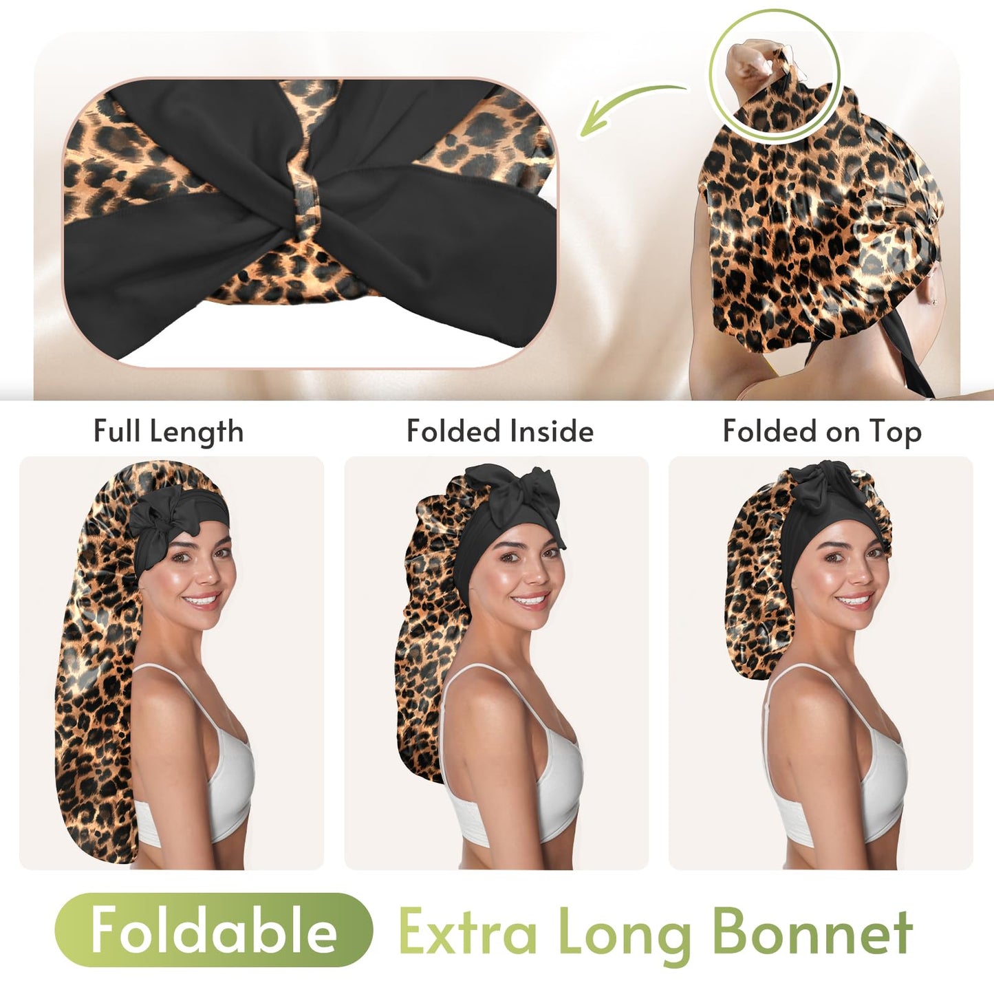 BONNET QUEEN Braid Bonnet for Sleeping Extra Long Silk Bonnet for Braids Satin Bonnet for Sleeping Satin Hair Bonnet Locs with T