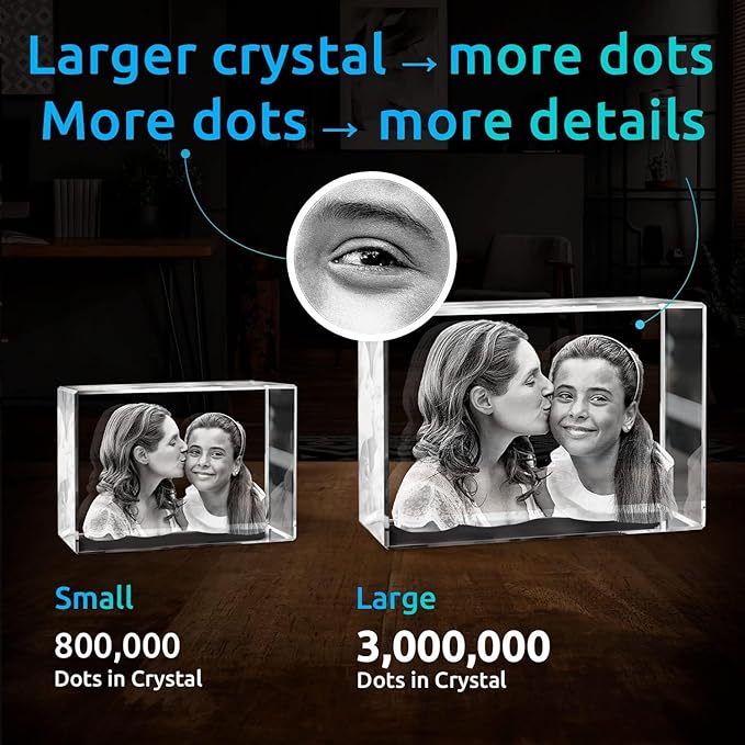 ArtPix 3D Crystal Photo, Christmas Personalized Gifts for Wife, Women, Mom, Her, Him, Men, Mother, Grandma, Great Xmas Customized Gift With Your Own Photo, Custom Glass 3D Laser Etched Picture Wedding