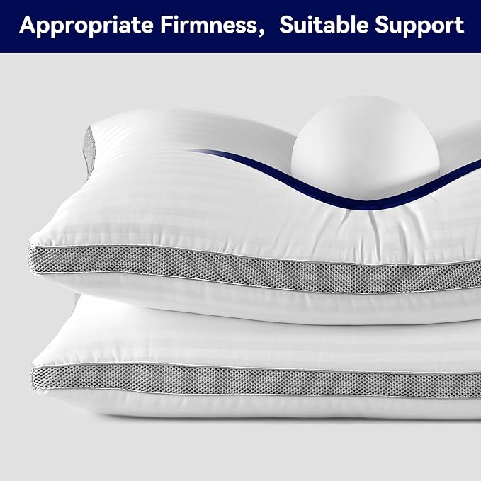 SLEEP ZONE Bed Pillows for Sleeping, Queen Size Set of 2, Sandwich Mesh with Breathable Sides, Premium Soft Pillows for Back, Stomach or Side Sleepers