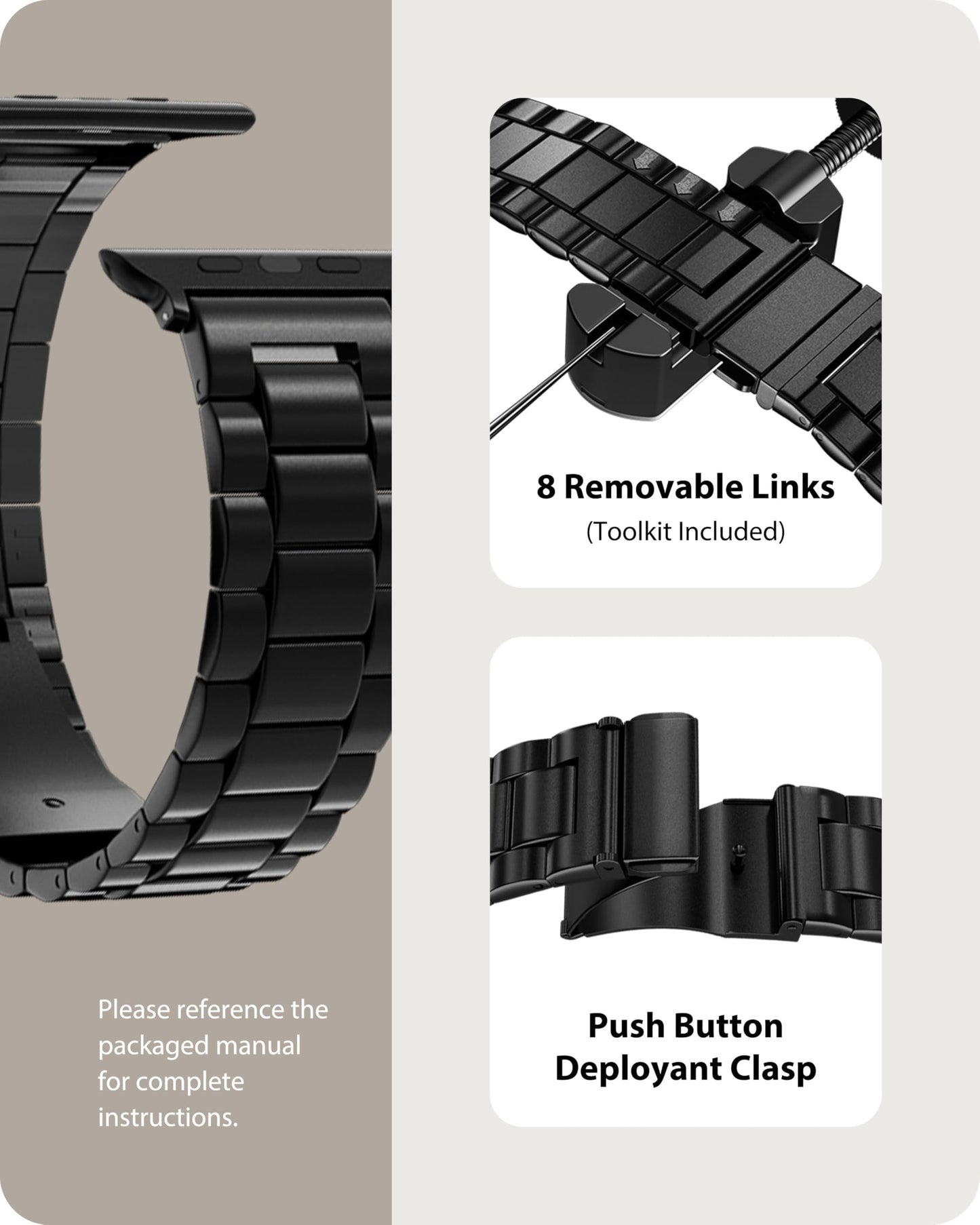 Fullmosa Metal Band Compatible with Apple Watch Bands 45mm 44mm 42mm 46mm 49mm 41mm 40mm 38mm, iWatch Band with Case for Apple Watch Series 11 10 9 8 7 6 5 4 3 2 1 SE3/2/1 Ultra3/2/1 , 42mm 44mm 45mm, Black