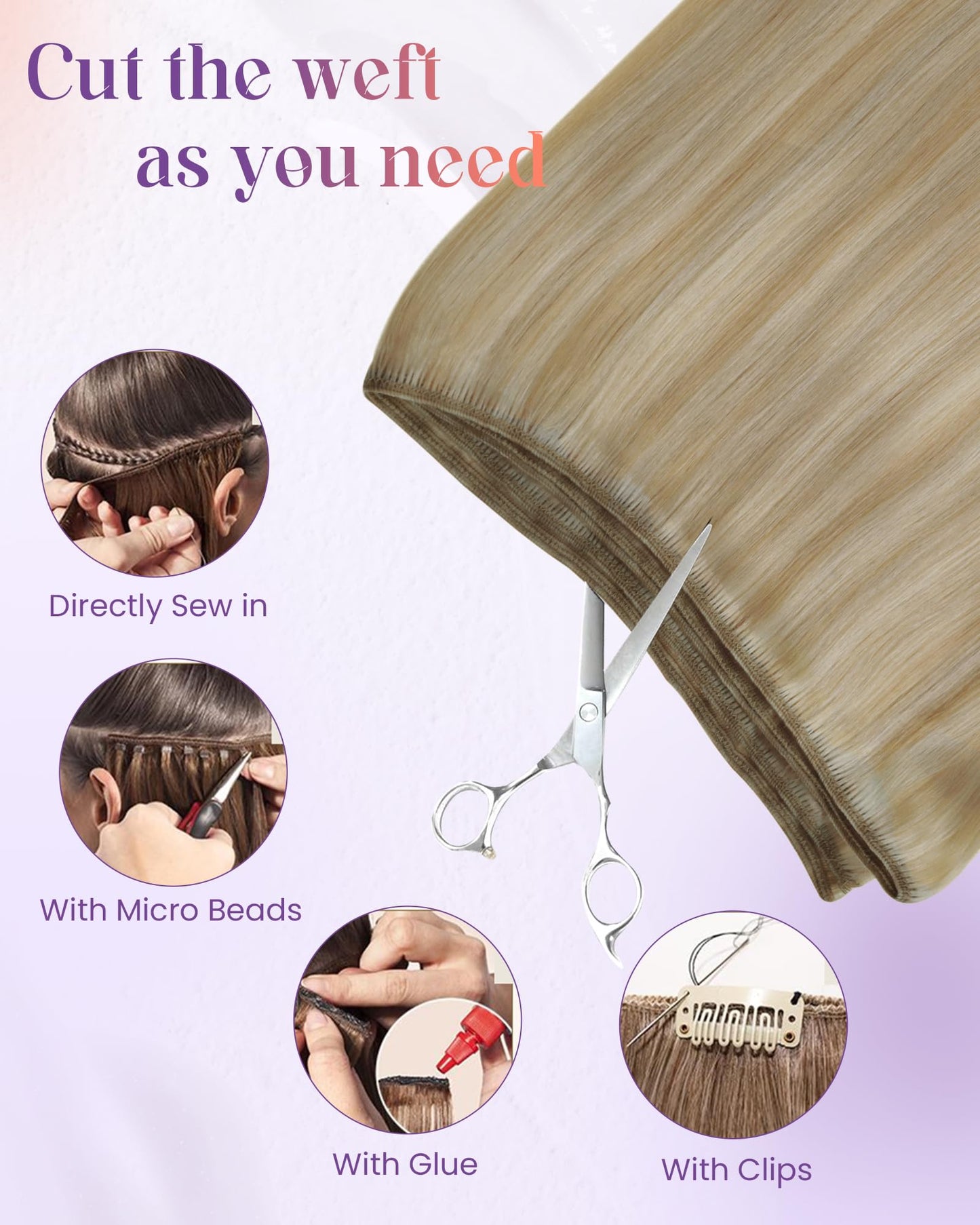 LaaVoo Sew in Hair Extensions Real Human Hair Short Weft Hair Extensions Sew in Blonde Human Hair Weft Extensions Gloden Brown H