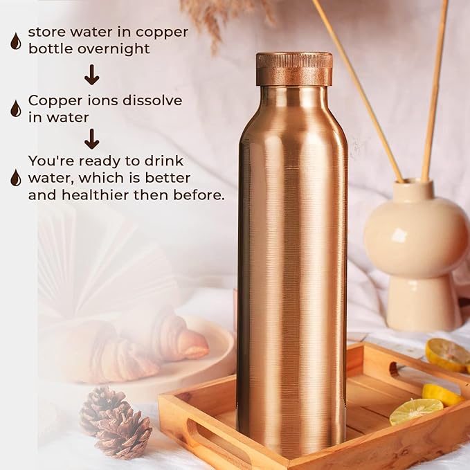 Copper Water Bottle 30 oz 900 ml | 100% Pure Copper With Added Health Benefits | Ergonomic Design | Water Bottle for School, Office | Leakproof, Durable, Lightweight | Easy to Clean, Ombré Blue