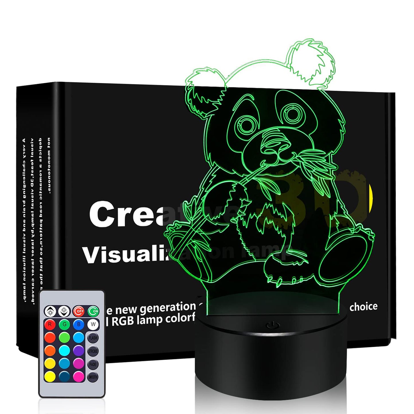 BASSI Panda Lamp - 16 Color Changing Night Light with Remote Control, Kids Gift, Model Lamp-2021-003, Acrylic, Panda Design