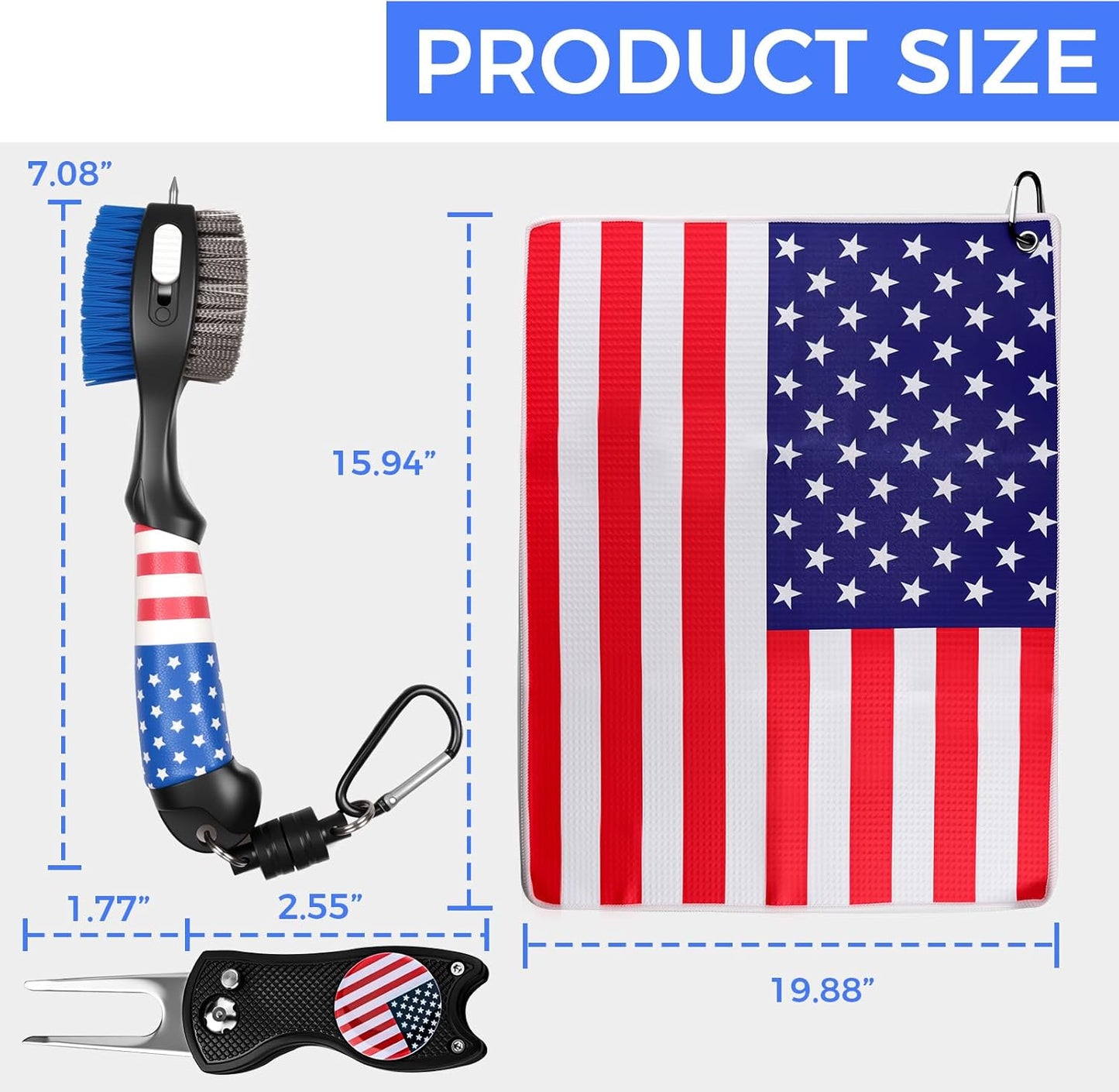 Golf Club Brush and Amercian Flag Golf Towels, Golf Groove Cleaner Cleaning kit, Golf Accessories Cleaner Tool with Strong Magnet Stick to Golf Clubs or Bag