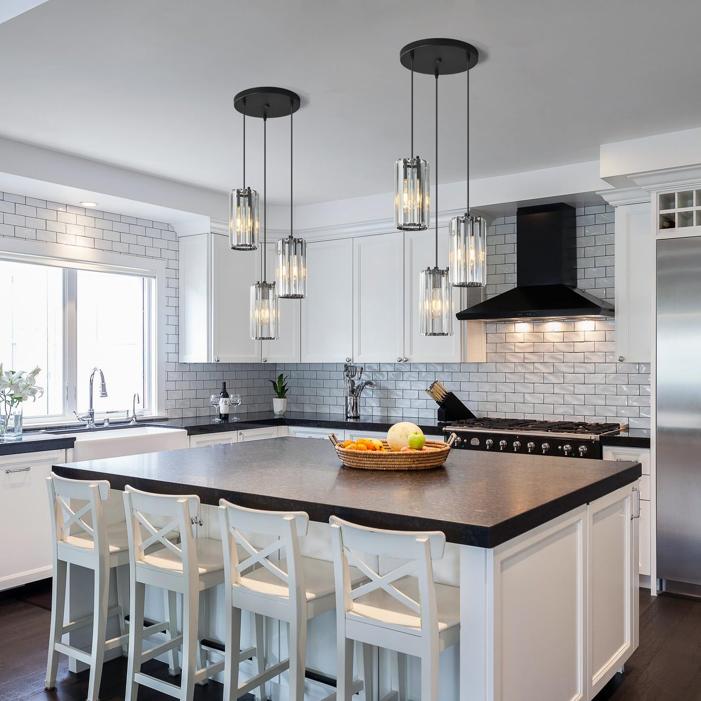 Zhllmq Black Pendant Lighting Modern Pendant Light  Mini Crystal Chandeliers Adjustable Pendant Light Fixture For Kitchen Island Dinning Room Corridor Bedroom(Black 3-Light)
