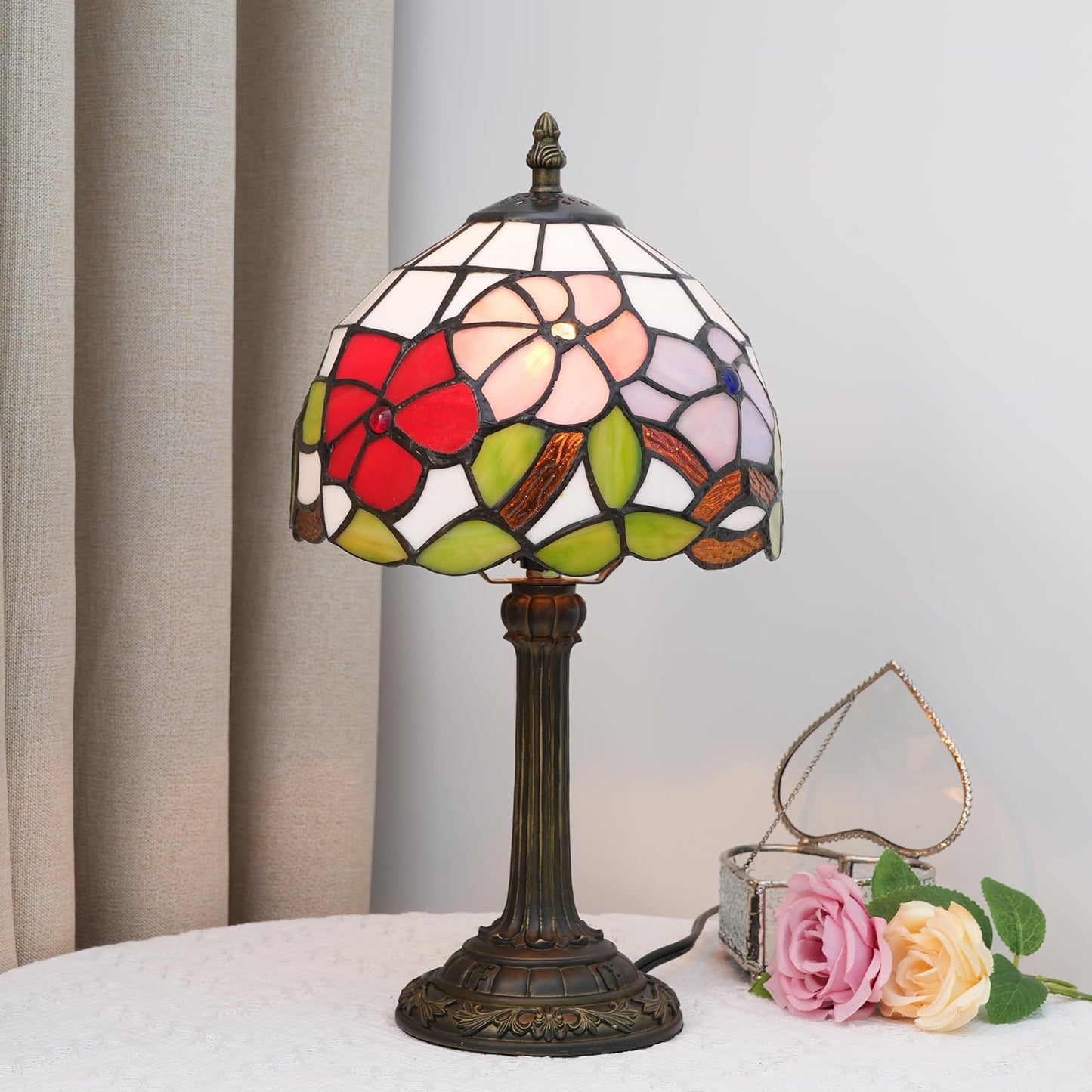 Wecrejoni Tiffany Lamp Stained Glass Lamp Small Bedside Table Lamps For Living Room Bedroom Dorm Kitchen Home Decor Festival Birthday Gift Morning Glory