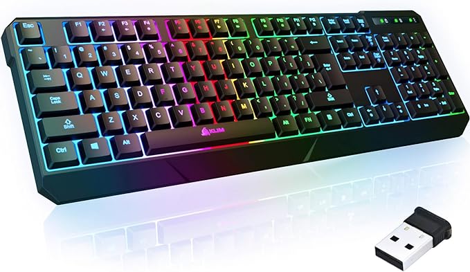 KLIM Chroma Wireless Keyboard – RGB Backlit Gaming, Rechargeable Battery, PC Keyboard, Durable & Water-Resistant, Compatib...