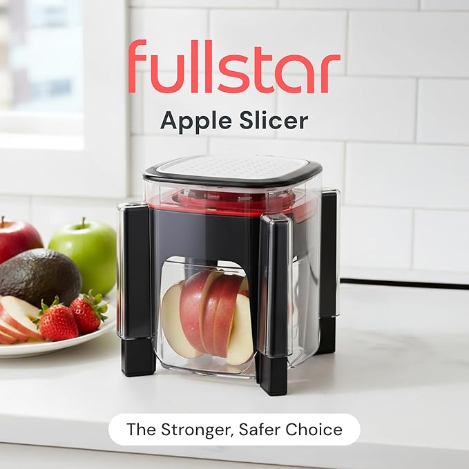 Fullstar Apple Slicer and Corer - 6.2 Inch Fruit Cutter 8 Slices, Includes 2 Attachments, Strawberry Slicer, Easy to Use, Heavy Duty Stainless Steel, Time Saving Meal Prep Tool