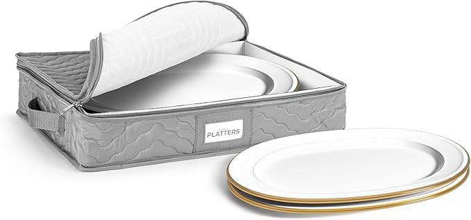 China Serving Platter Organizer - Quilted Exterior, Handles & Felt Dividers - Perfect for Packing Dishes