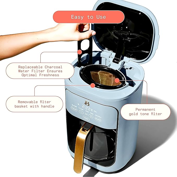 Beautiful Large Capacity 14-Cup Programmable Coffee Maker with 1-4 Cup Mode & Charcoal Filter by Beautiful (Cornflower Blue)