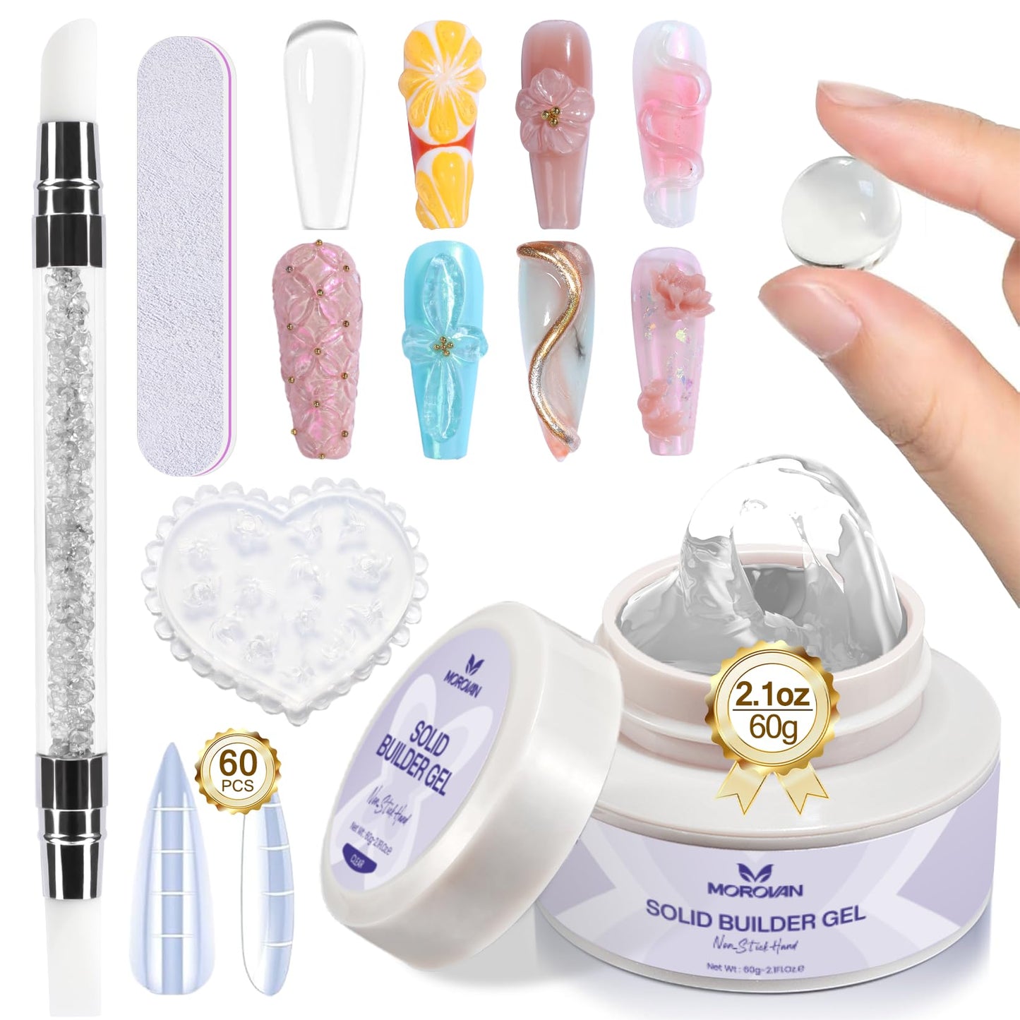 Morovan Solid Builder Nail Gel: 60g Large Capacity Nail Builder Gel for 3D Sculpting Non-Sticky Hard Gels for Nails Extension Ca