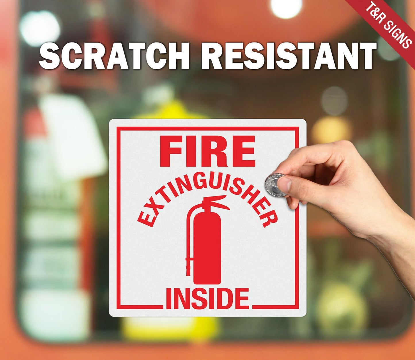 T&R Fire Extinguisher Inside Sign Stickers - 10 Pack - 3" x 3" Self-Adhesive Vinyl Reflective, UV resistant, Waterproof, Fade and Scratch Resistant, Suitable for Vehicles Indoor and Outdoor (Square)