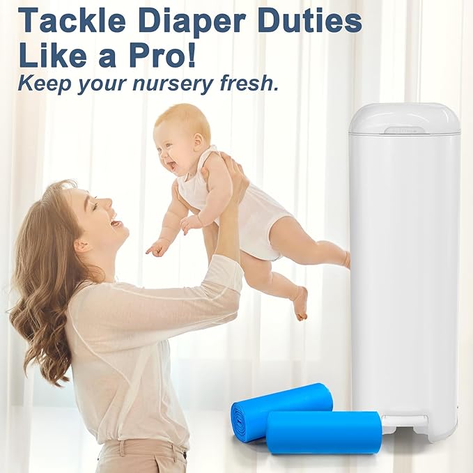 Refill Bags Compatible with Genie Easy Roll Signature Diaper Pail and Platinum Diaper Pail, Scented 60 Bags Hold up to 2800 Newborn Diapers, Upgraded Extra Thickness Powerful Odor Control