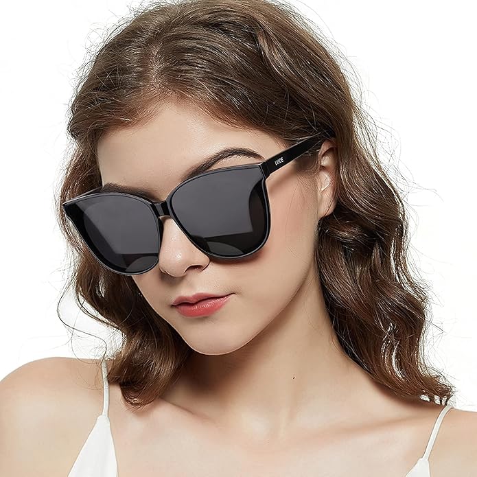 LVIOE Polarized Sunglasses for Women UV400 Protection Oversized Cat Eye Frame Retro Sunglasses for Driving Fishing Outdoor