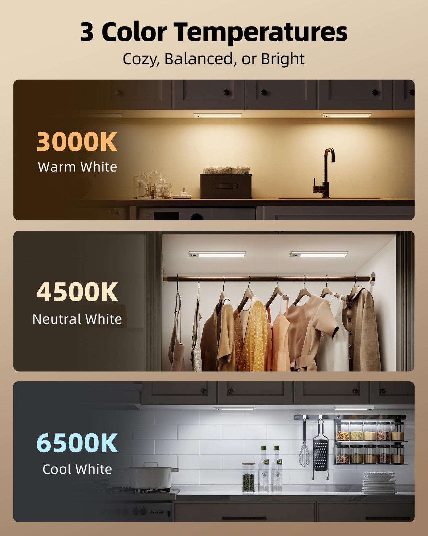 Ezvalo 5 Pack Under Cabinet Lighting  4000Mah Rechargeable Motion Sensor Light  16.5Inch Magnetic Closet Lights With Dimmable & 3 Color Temps  Wireless Motion Activated Lights With Remote For Kitchen