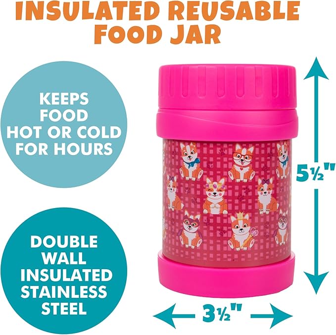Bentology Stainless Steel Insulated 13oz Lunch Jar for Kids- Large Leak Proof, thermos Storage Keeps for Hot or Cold Food, Soups, Liquids w Wide Mouth- BPA Free for Back to School Lunch Boxes, Bags