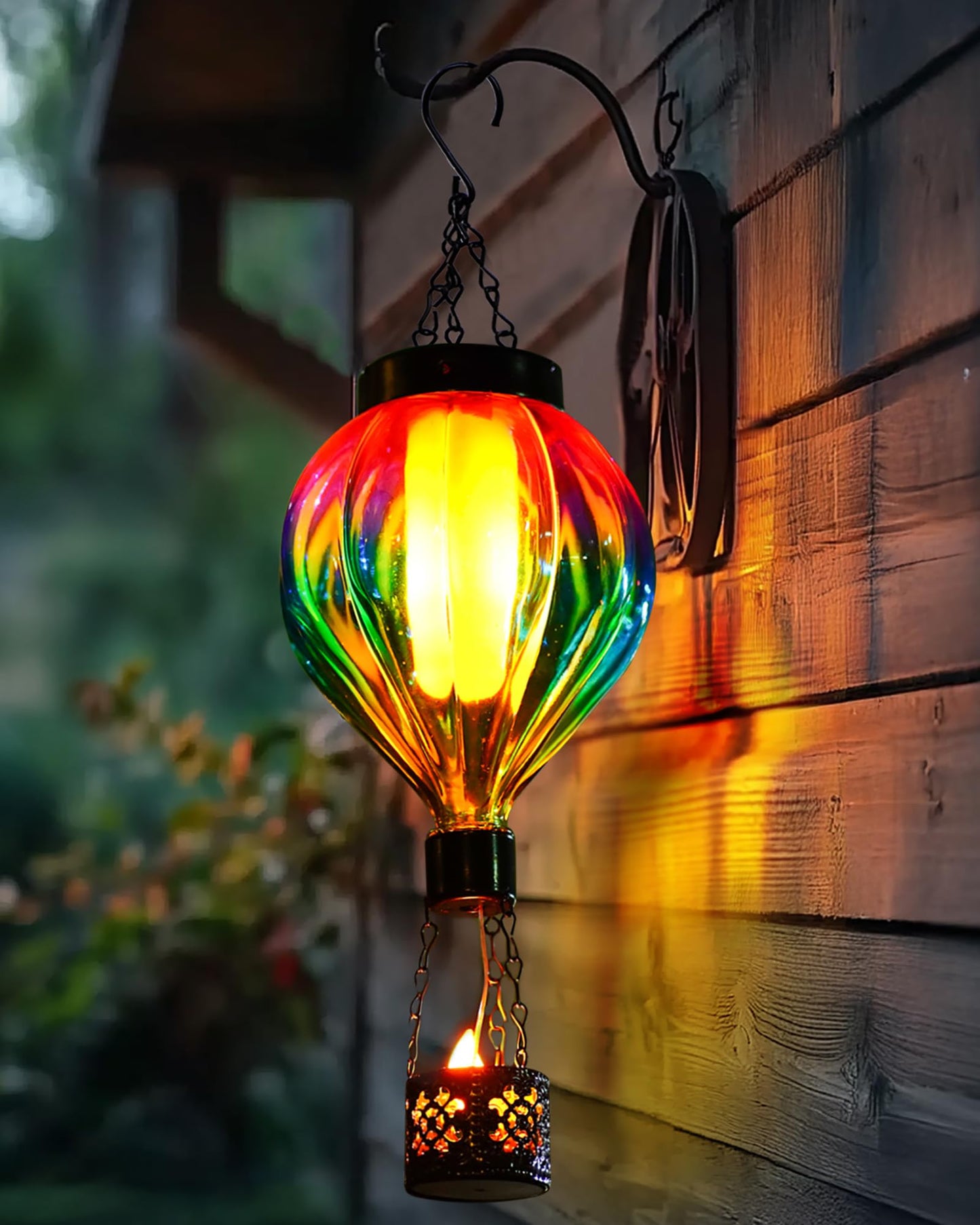 Hot Air Balloon Hanging Solar Lantern Outdoor Waterproof with Flickering Flame Gifts for Women Grandma Mom Glass Hanging Solar L