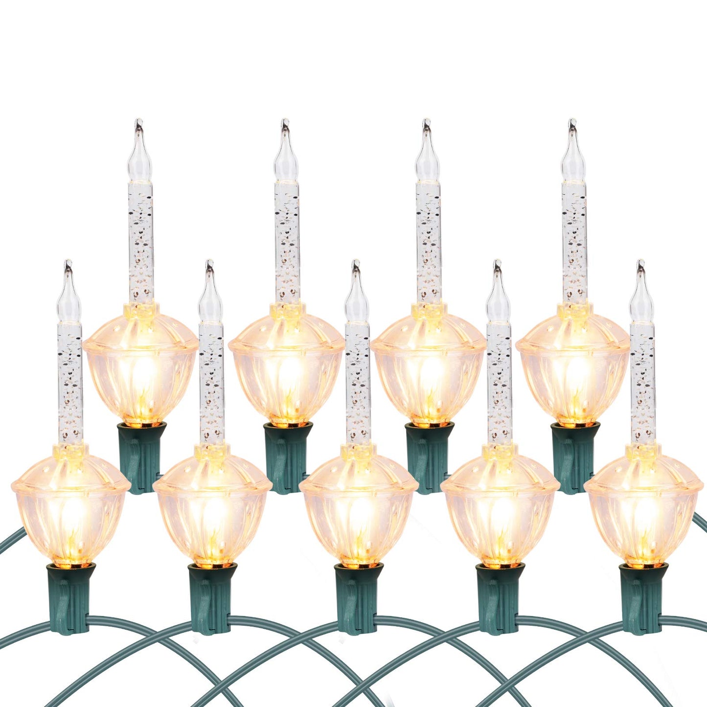 Brightown Christmas Bubble Lights - UL Listed 9 Clear Bulbs with Silver Glitter, Green Wire