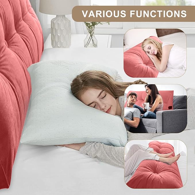 Large Triangular Headboard Pillows Long Backrest Positioning Support Bolster Cushion for Daybed Fluffy Quality Plush Body Wedge Pillow with Removable Cover(Rusty Red -Twin/Twin XL-39x8x20 in)