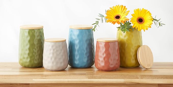 DII Kitchen Accessories Collection, Textured Matte Ceramic Canister Set, Stone, Dimple, 2 Piece