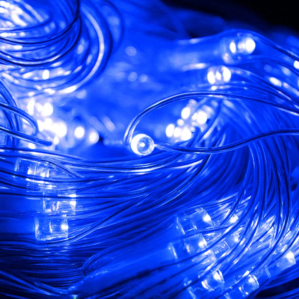Vicila Net Light Outdoor Mesh Christmas Decorations  100Led String Light Plug In Connectable Tree Warp Hanging 5Ft X 5Ft For Halloween  Shrubs  Lawn  Backyard  Walkway  Bushes  Garden Decor-Blue