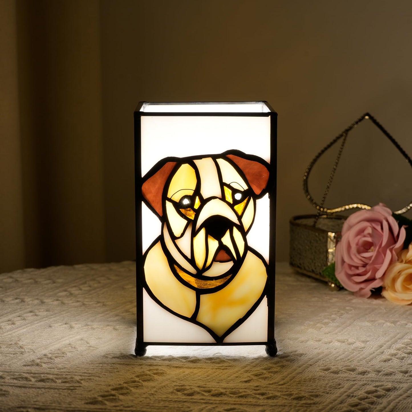 Kiphepi Tiffany Lamp Stained Glass Lamp Small Bedside Table Lamps For Living Room Home Decor Girls Women Birthday Halloween Christmas Thanksgiving Day Gift Dog
