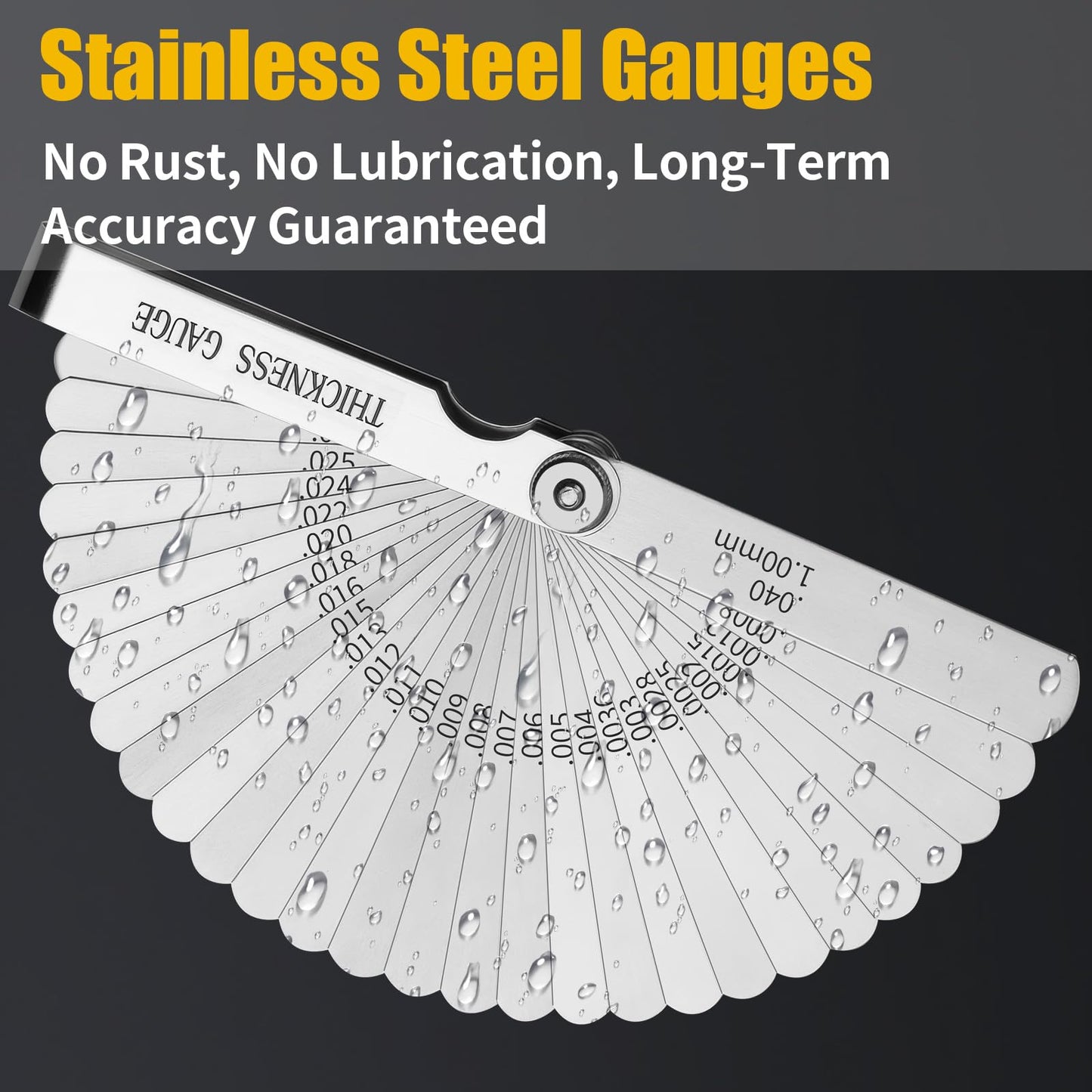 2pcs Feeler Gauges Set Stainless Steel, 32 Straight & 16 Angled Blades, Dual Marked SAE/Metric Wider Range Spark Plug Gap Tool, Filler Gauges Kit for Valves, Automotive, Piston, Guitar