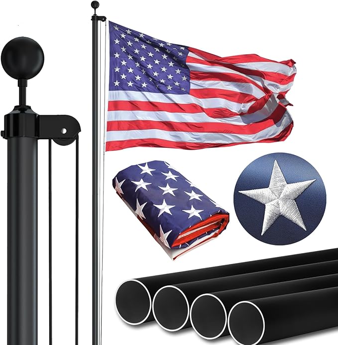 NELXINJO 25FT Heavy Duty Flag Pole – 2.0" Bottom Tube,80MPH Wind-Tested,13 Gauge Aluminum Residential Flagpole Kit with US...