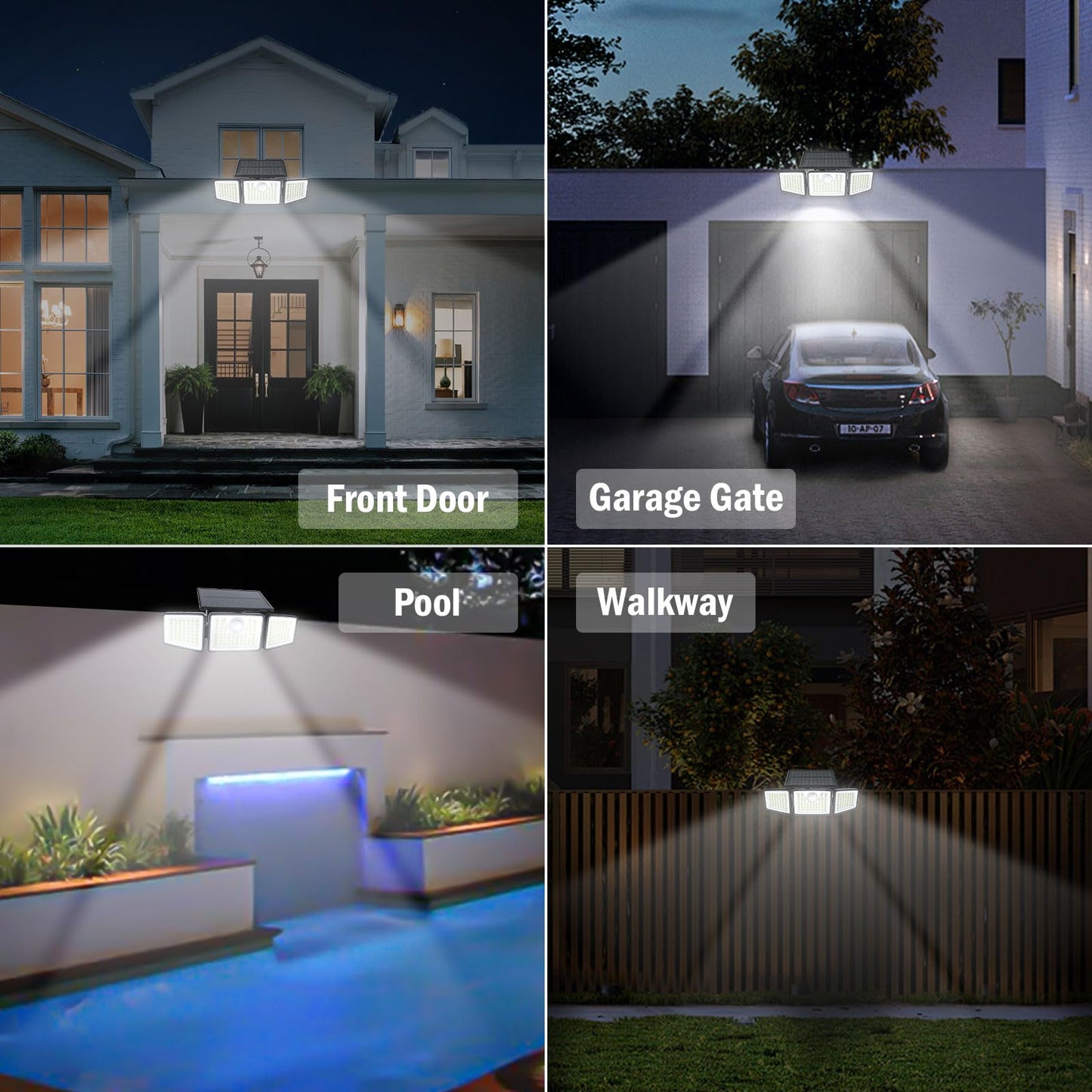 Daphino 2500Lm Solar Lights Outdoor With Motion Sensor 3 Head 270 Wide Angle Street Area Lights Ip65 Waterproof Security Lighting With 3 Modes(Non-Remote 4 Pcs)