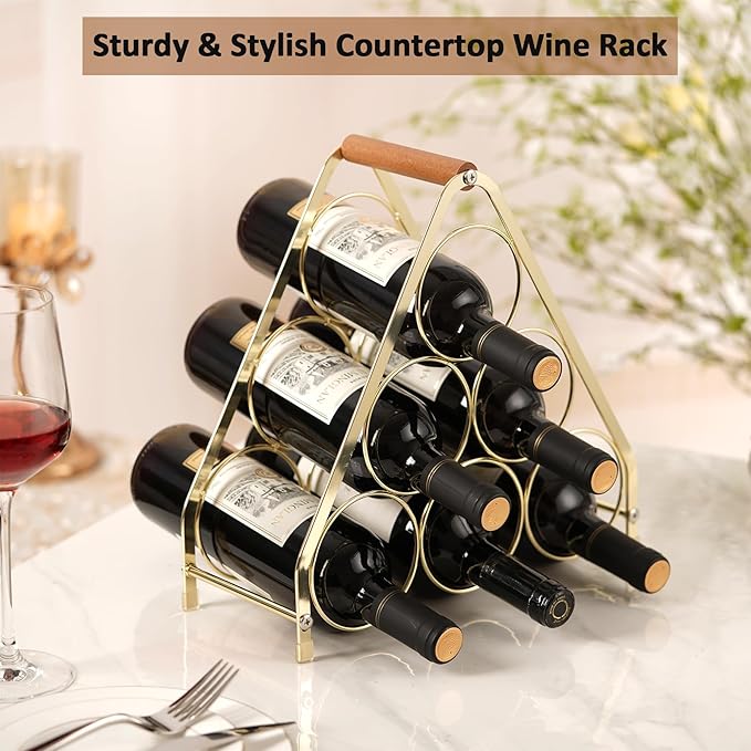 Countertop Wine Rack, 6 Bottle Wine Holder Wine Racks Countertop, Small Tabletop Wine Rack Shelf Metal Wine Storage, Gold Wine Rack Wine Organizer for Inside Cabinet Pantry Bar