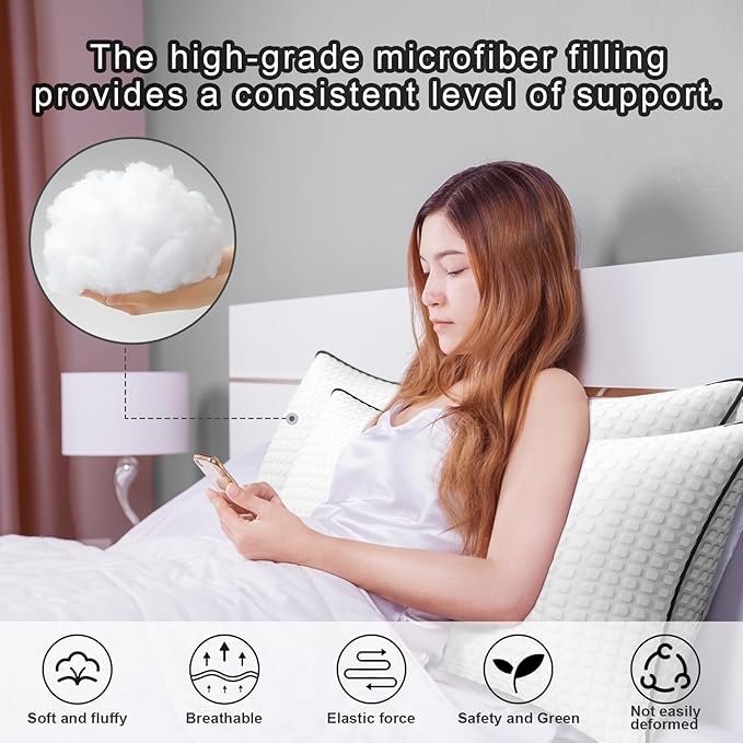 Bed Pillows for Sleeping Kig Size Set of 4,Cooling Breathable Pillows for Side and Back Sleepers Down Alternative Filling Luxury Soft