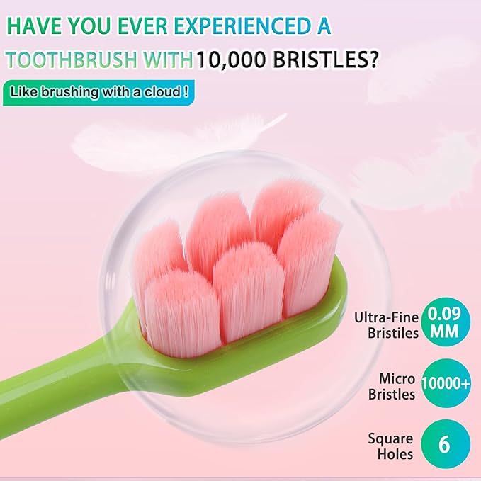 6 Count Ultra-Soft Toothbrush for Sensitive Gums – 10,000 Extra Gentle Bristles, Manual Toothbrush for Adults, Pregnancy, Braces, Elderly, Gum Care (Dopamine Colors, Individually Wrapped)