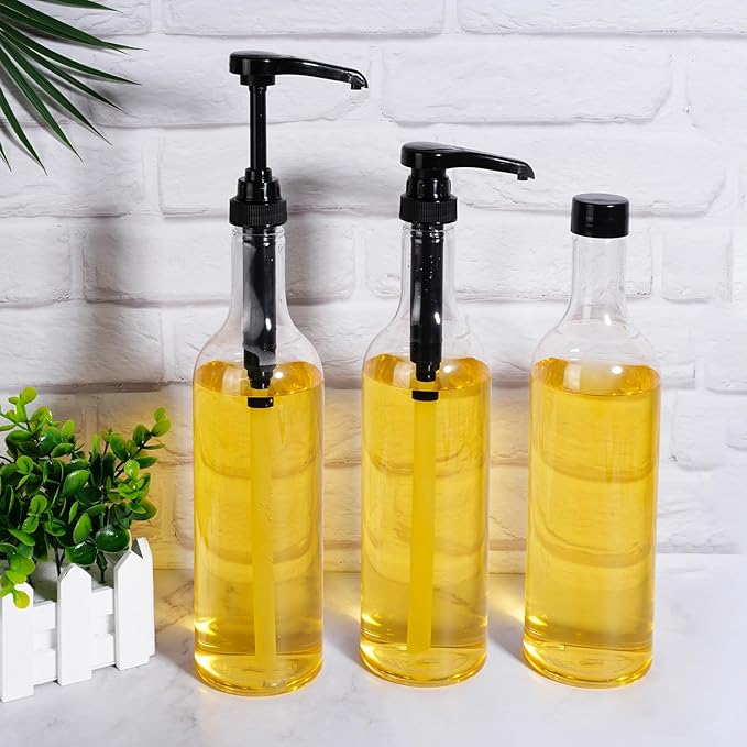 Maxdot 12 Pcs 25 oz Syrup Bottles with Pump Long Neck Bottles Plastic Syrup Pump Dispenser for Coffee Bar Accessories Home Party