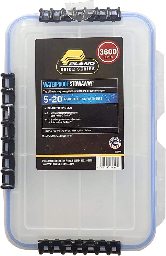 Plano Guide Series 3700 Field Box Waterproof Case, Blue, Large, Waterproof Dry Box with Wrist Strap for Boat, Kayak, and Camping, Outdoor Gear Storage, Clear/yellow & 3640 Waterproof Stowaway