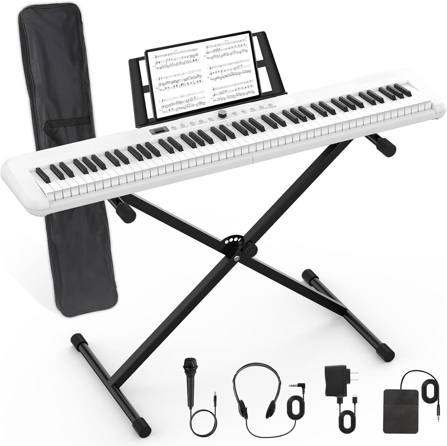 88 Key Piano Keyboard, Semi Weighted Electronic Digital Piano with Music Stand, Power Supply, Sustain Pedal, Bluetooth, Stand, M