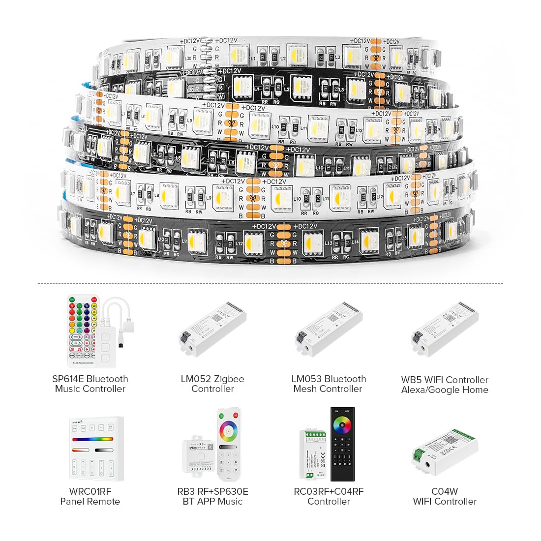 Btf-Lighting 5050 Rgbw Led Tape Light 5M 60 Leds/M, Cool White & Rgb, Ip30, White Pcb, Model 24Vrgbcw45M