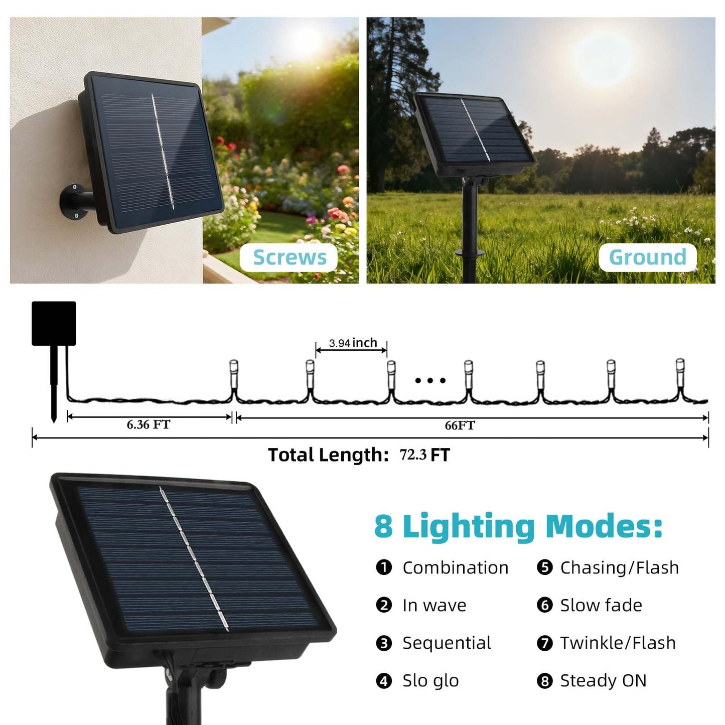 Tcamp 66Ft 200 Led Solar Christmas Lights Outdoor Waterproof  8 Modes Solar Powered Fairy String Lights For Christmas Tree Wedding Party Holiday Outdoor Indoor Decor (Warm White)