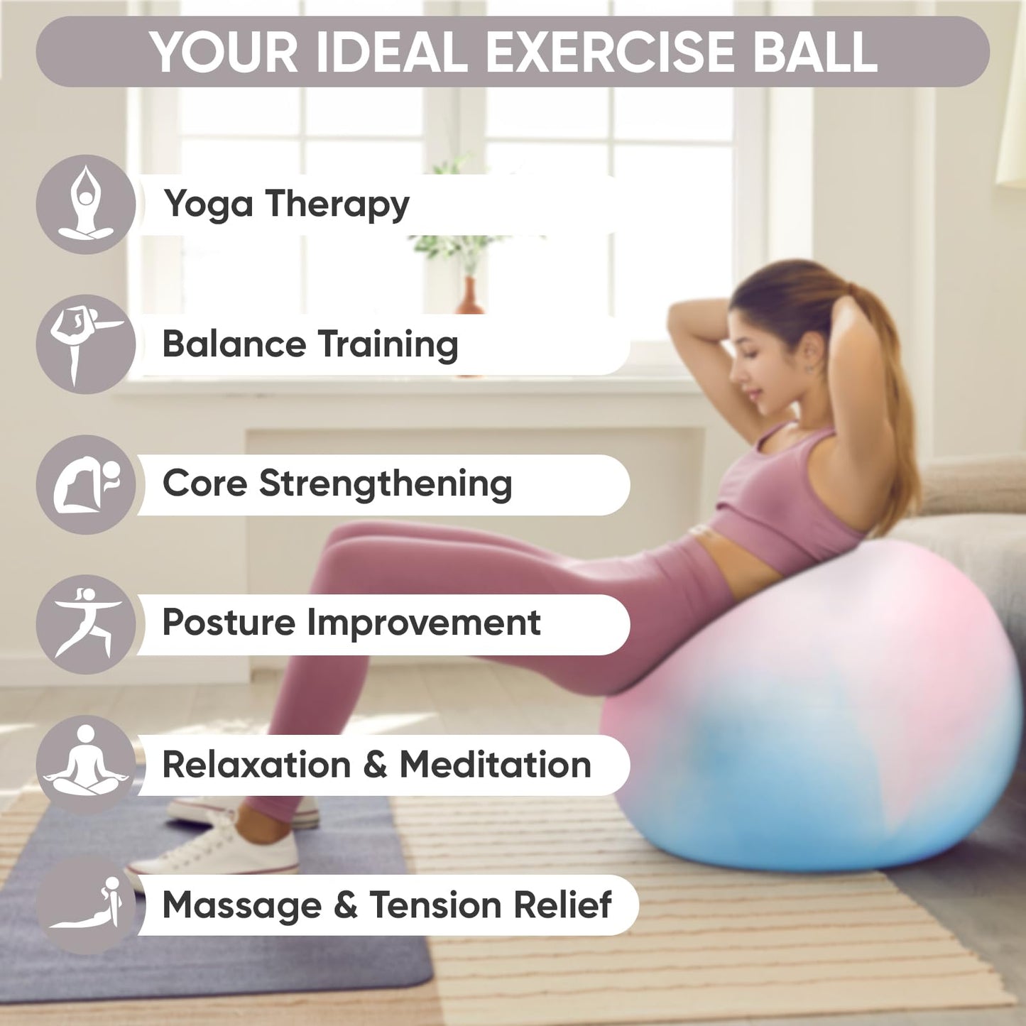 APEXUP Yoga Ball Exercise Ball, Heavy Duty Gym Ball for Fitness, Balance, Core Workout, Physical Therapy (S (15"~18") 45cm, Blue Pink)
