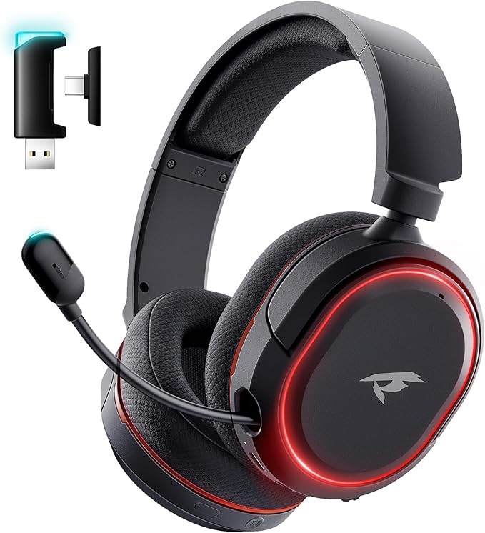 Wireless Gaming Headset, 7.1 Surround Sound, 2.4Ghz USB Gaming Headphones Bluetooth 5.4, 100-Hr Noise Canceling Mic RGB Li...