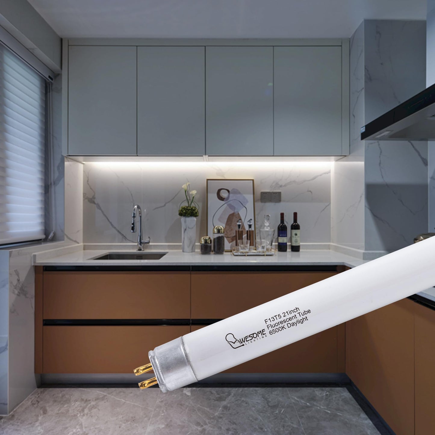 Wesome Lighting 21 Inch F13T5/Dl Fluorescent Light Bulb  6500K Daylight  T5 13 Watts Fluorescent Replacement Bulb For Counter And Cabinet Fixture  G5 Base - 6 Pack