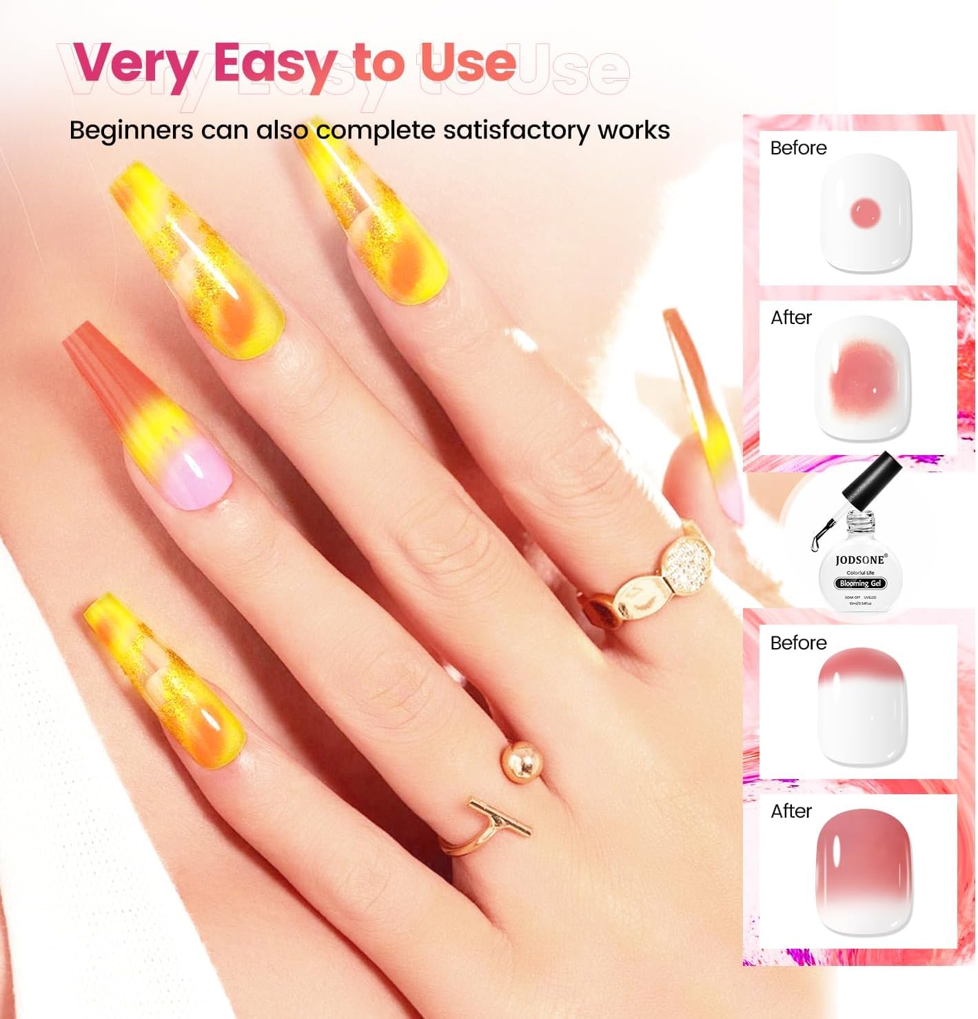 JODSONE Blooming Gel Nail Polish,2pcs 10ml Clear Blooming Gel for Marble,Watercolor,Floral Print,Gradient & Tie Dye Nail Art Eff