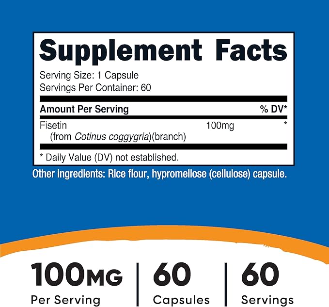 Nutricost Fisetin Capsules 100mg, 60 Capsules - Natural Polyphenol Antioxidant - Non-GMO, Gluten Free, and Vegan Friendly Supplement