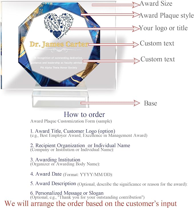 Custom Engraved Acrylic Employee Recognition Award – Personalized Appreciation Trophy for Corporate Excellence – Desk Display Plaque with Free Customization (Style #9)