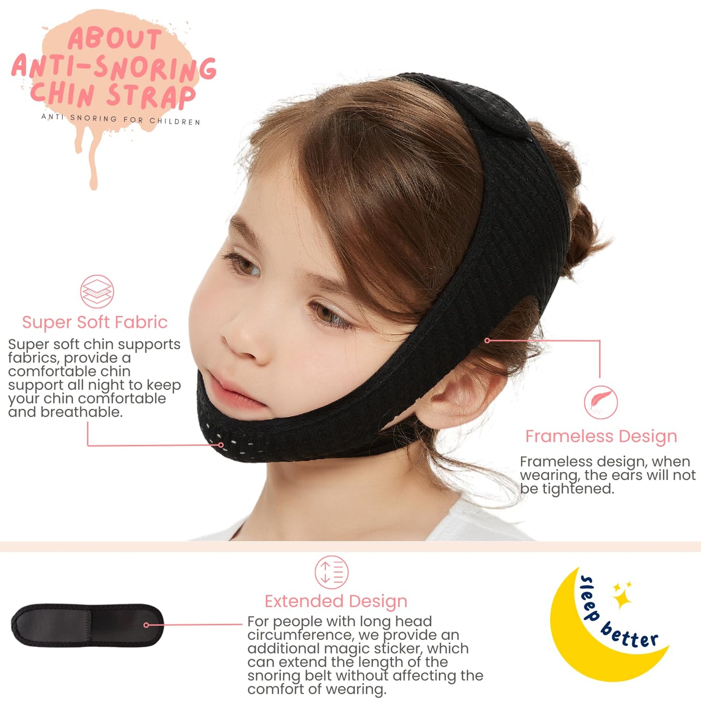 Orapink Anti-Snoring Chin Strap, Small Size Chin Strap for Snoring, Reduce Snoring - Breathable Anti Snoring Device, Sleep Aid Solution Flexible Adjustable Face Slimmer