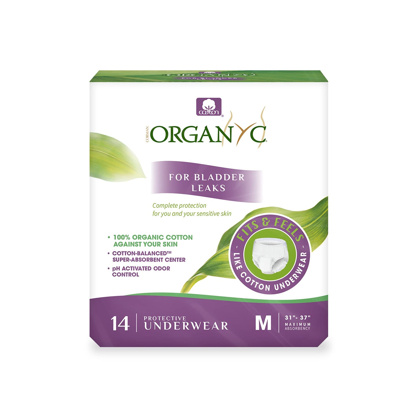 Organyc Bladder Control Underwear for Women - Organic Cotton Protective Underwear for Incontinence, Leak Protection, Odor Protection and Sensitive Skin, FSA/HSA Eligible, Medium, 14 Count
