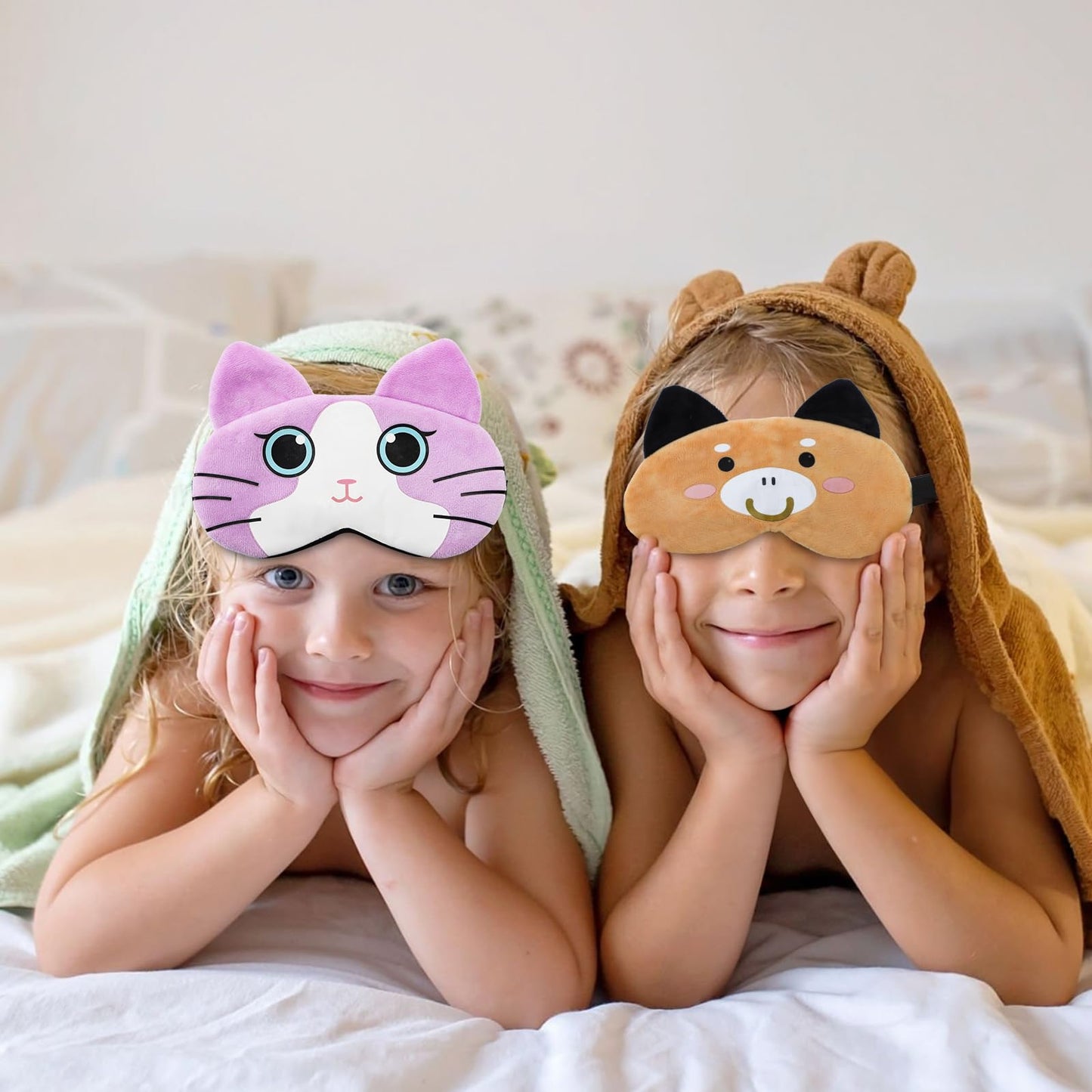 ZOOFOX 10 Pack Cute Eye Mask for Kids, Colorful Cartoon Soft Plush Blindfold, Funny Animal Eyeshade Cover for Kids Teens Girls Women Sleep Travel Nap Party Supplies
