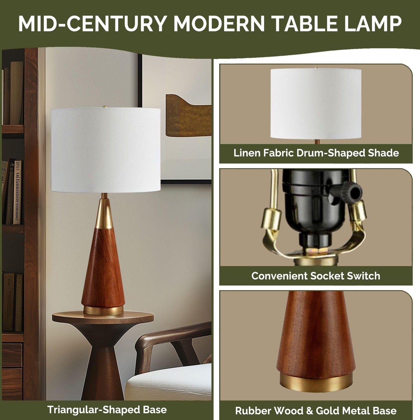 Ink+Ivy Chrislie Gold White Mid Century Modern Table Lamp, 13.5W X 13.5D X 26H, Rubber Wood & Iron, Model Ii153-0006