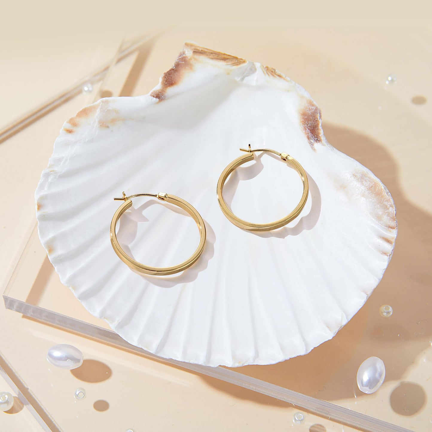 Gacimy Gold Hoop Earrings for Women, 14K Gold Plated Flatted Hoops with 925 Sterling Silver Post, 30mm Medium Earrings for Women
